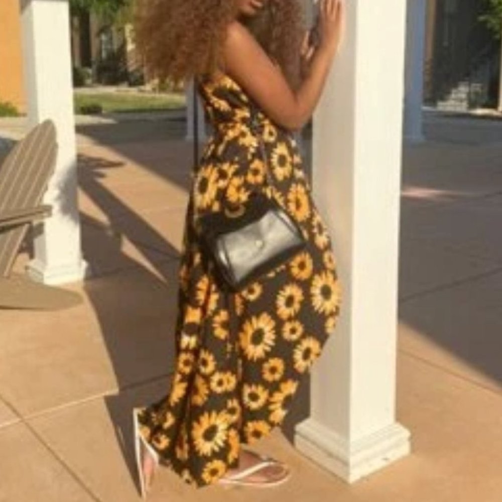 Sunflower Print Split Thigh Cami Dress - Picture 3 of 8